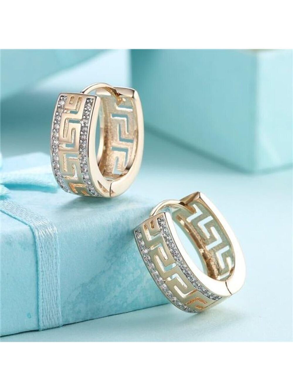 14K Gold Plated Cubic Zirconia Hoop Earrings